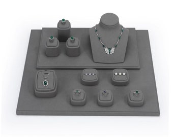 Set da esposizione per gioielli in microfibra di colore grigio, piatto portagioielli, busto per collana piatta, strumento per esposizione di gioielli fatti a mano, #402
