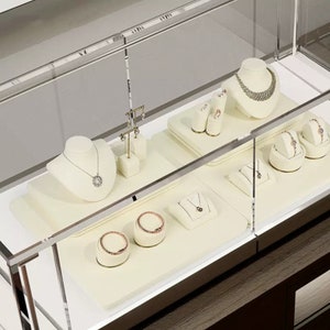 Beige Velvet Jewelry Display Stand: Metal Base Display Set, #239