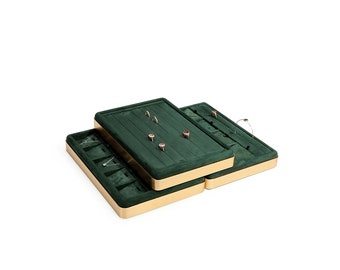 Dark Green Velvet Jewelry Display Tray: Necklace, Ring Organizer, #665XH