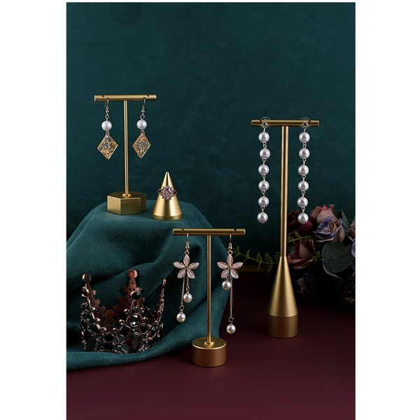 Gold Jewelry Display Set, T-bar Earring Holder, Ring Riser Cone, Jewelry Organizer, Jewlery Shop Display, #565