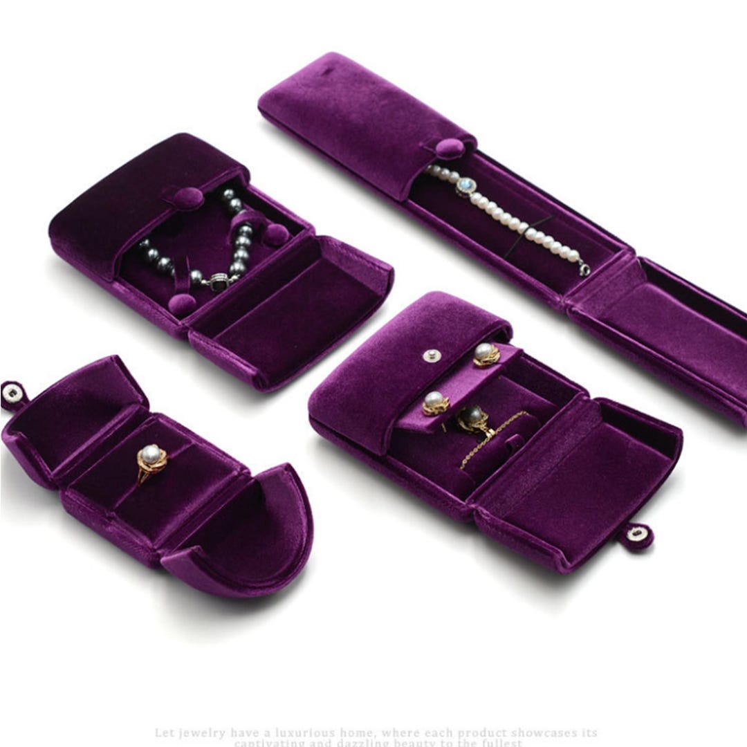 Purple Velvet Jewelry Box – Plush Ring & Earring Display Case #830