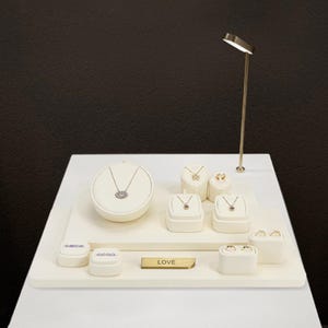 Beige Jewelry Display Set, Full Countertop High-End Display Stand,  Showcase Organizer #319XH