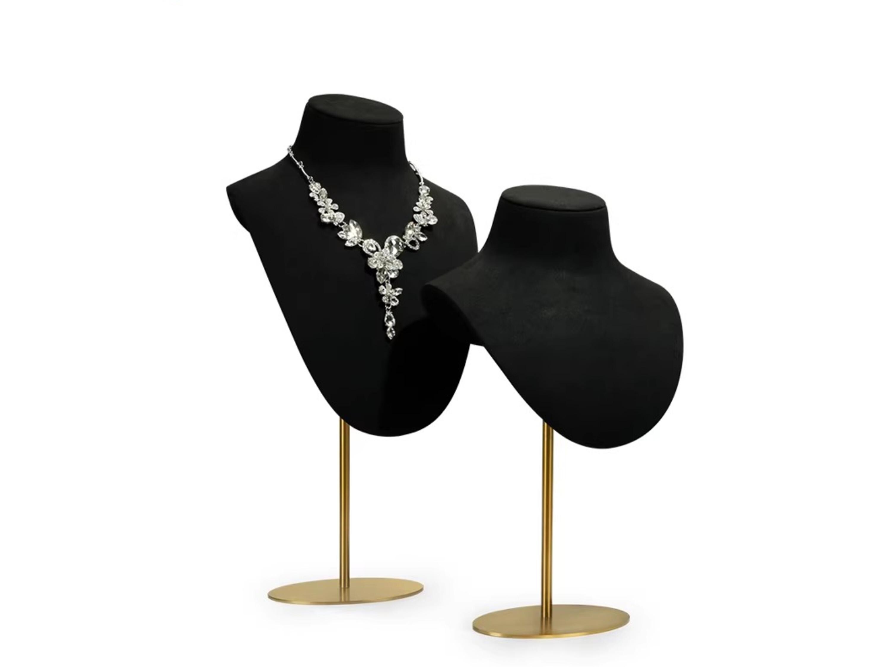 POLMART 2 Pezzi Busto Espositore in Velluto, Nero Espositore per Collana - 29x18cm