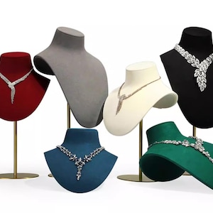 Microfiber Mannequin Necklace Bust: Metal Base Jewelry Display Stand, #998