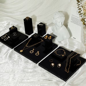 Black Acrylic Jewelry Display Set: 9 Piece Jewelry Holder