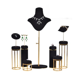 Elegant Metal Jewelry Display Riser Set: Necklace, Ring, Earring Holder