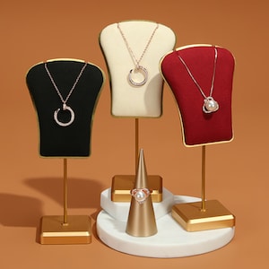 Small Velvet Necklace Holder: Metal Base Jewelry Organizer