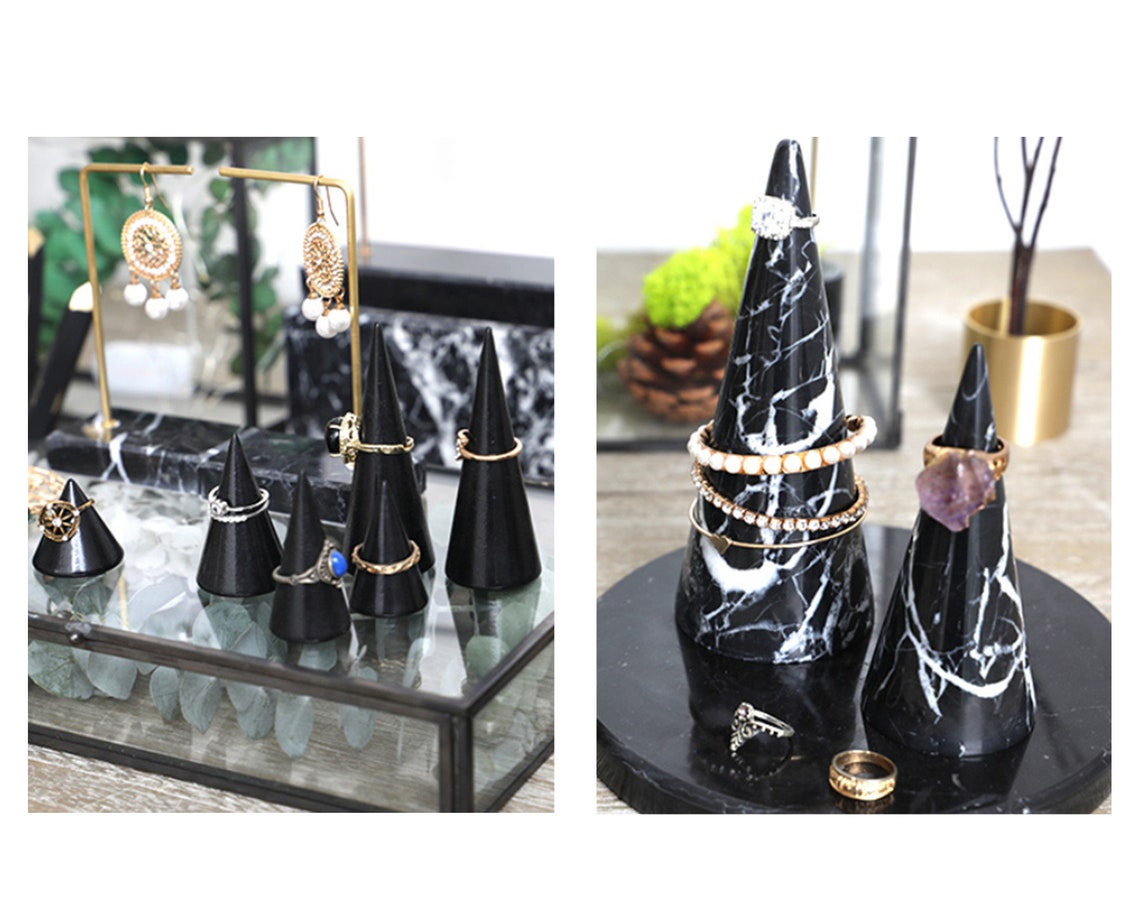 Black Marble Jewelry Display Dish Jewelry Rack Earring Etsy