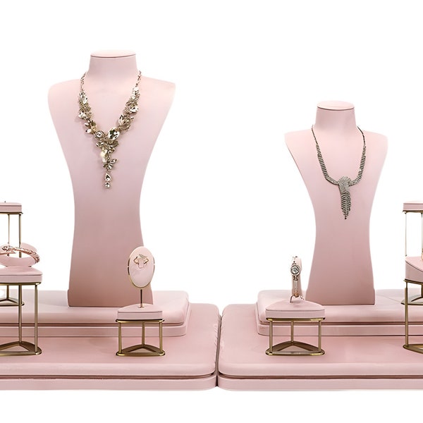 Elegant Jewelry Display Set, Jewelry Display Dish, High Necklace Mannequin Bust, Pink Earring Holder, Jewelry Organizer #287