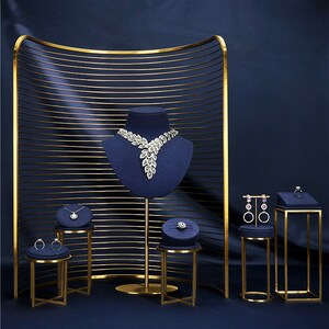 Navy Blue Jewelry Display Set, Jewelry Organizer, Handmade Jewelry Trade Fair Display Tool #039