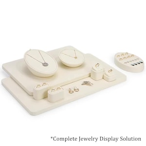 Beige Velvet Jewelry Display Set, Complete Countertop High-End Jewelry Store Showcase Organizer #319