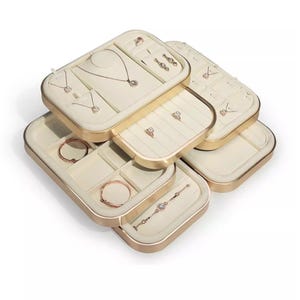 Metal Frame Beige Microfiber Jewelry Display Tray, Table Top Showcase Dislay Dish,  #952