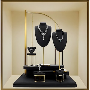 Black High End Jewelry Display Set, Metal Frame For Jewelry Shop Display, Necklace Bust, Jewelry Display Rack #271