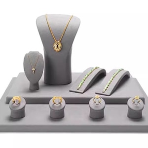 Beige Color Jewelry Display Set, Glass Case Jewelry Orgnaizer, Necklace Bust Display Stand, Department Store Display #222