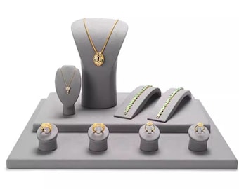 Ensemble d'affichage de bijoux de couleur beige, Orgnaizer de bijoux de cas en verre, présentoir de buste de collier, affichage de grand magasin #222