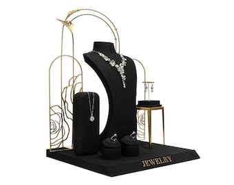 Black Microfiber & Metal Back Frame Jewelry Display Set, Boutique Shop Holder #050XH