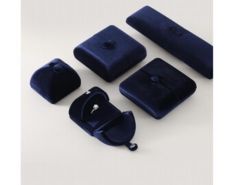 Dark Blue Microfiber Jewelry Box: Ring, Necklace, Bracelet Organizer, #503