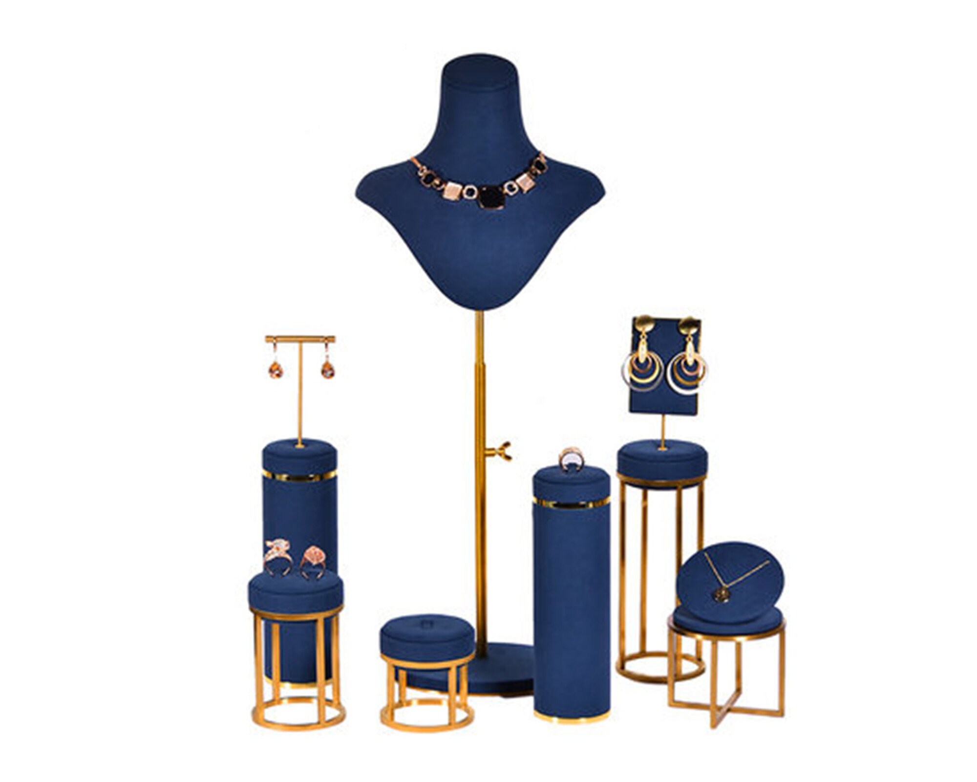 Blue Velvet Jewelry Display Riser Metal Ring Stand Earring Etsy