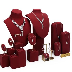Red Microfiber Jewelry Display Set: Ring, Watch, Necklace Organizer #275