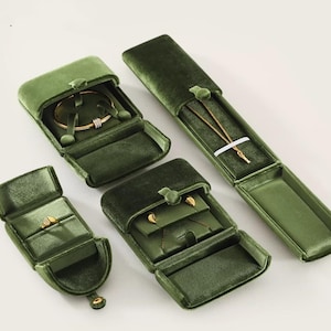 Green Microfiber Jewelry Box: Ring, Necklace, Earring Storage Box, #485YBN image 1