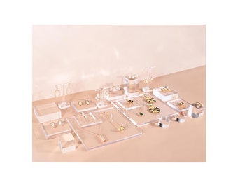 Clear Acrylic Jewelry Holder Set, Boutique Display Tray, Tabletop Stand