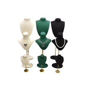 High Mannequin Necklace Holder, Adjustable Metal Base Microfiber Necklace Stand, Necklace Organizer, Display Bust, #804