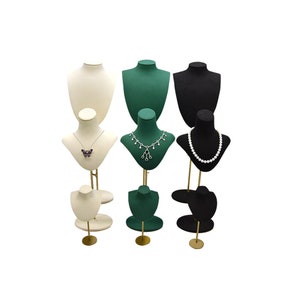 Adjustable Microfiber Mannequin Necklace Holder: Metal Base Display Bust