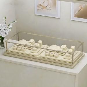 Beige Velvet Jewelry Display Set: Microfiber Ring Holder, Shop Tray, #445