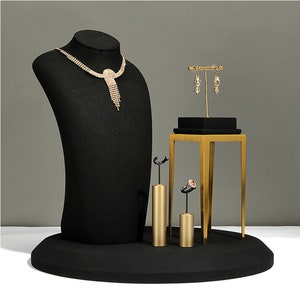 Black Microfiber Jewelry Display Set: Necklace Bust, Ring & Earring Holder, #051