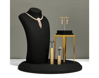 Black Microfiber Jewelry Display Set: Necklace Bust, Ring & Earring Holder, #051