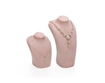 Présentoir rose pour collier mannequin en microfibre, n° 796