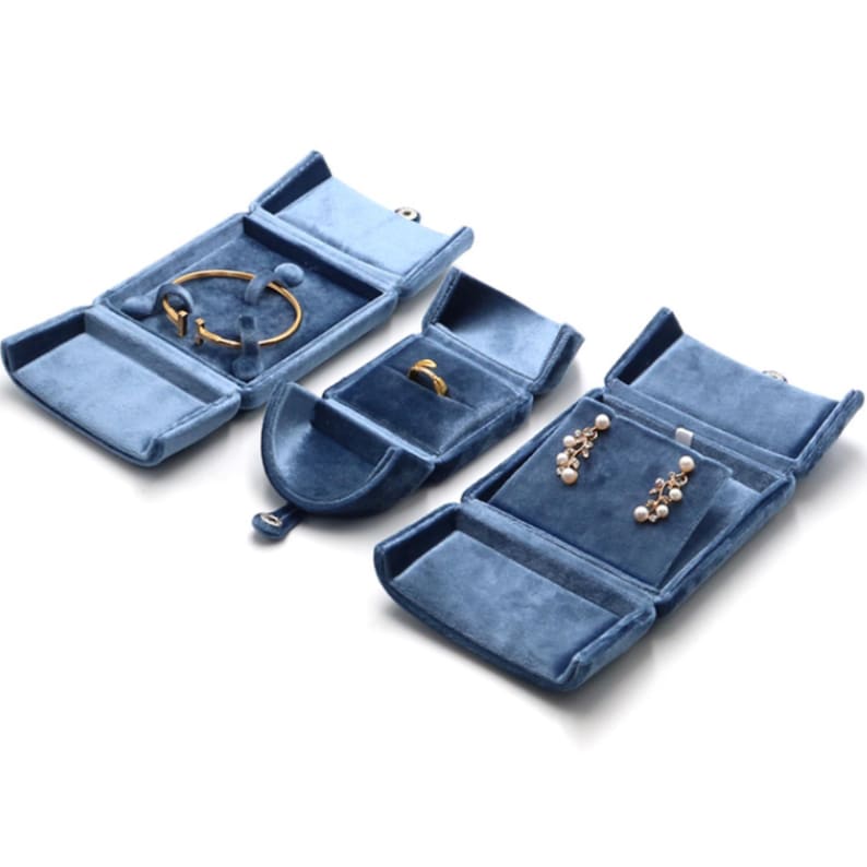 Light Blue Velvet Jewelry Box: Microfiber Ring Display #519 image 2