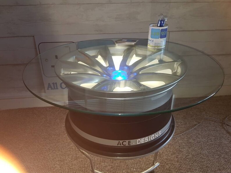 Alloy wheel coffee table with back light and colour change Etsy