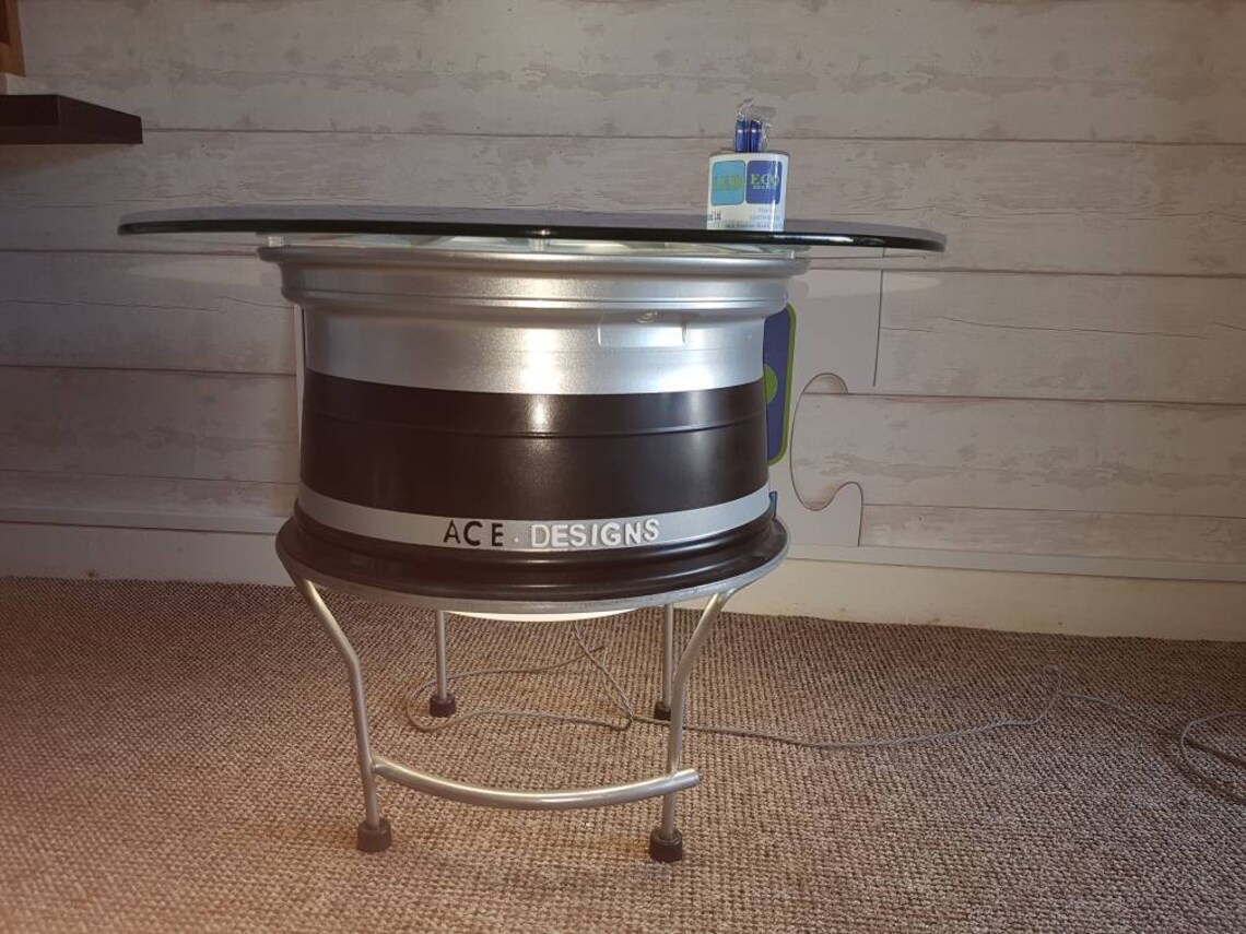 Alloy wheel coffee table with back light and colour change Etsy