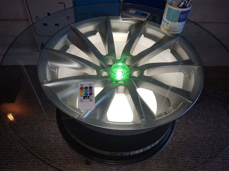 Alloy wheel coffee table with back light and colour change Etsy