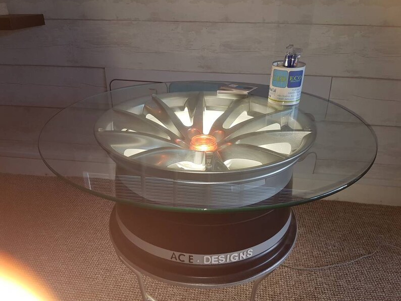 Alloy wheel coffee table with back light and colour change Etsy