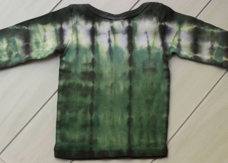 Black Shibori Baby Shirt long sleeved top 12 Month: Green tie-dyed tee first birthday baby shower gift