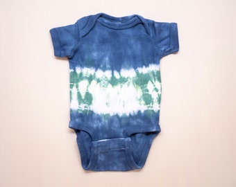 Shibori Newborn Bodysuit: Blue-Green Tie Dye Baby Romper