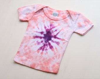 3MO Tie-Dyed Baby T-Shirt: Coral, Raspberry, Purple for babies 3 Months