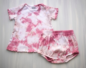 6 Month Baby Tie-Dye Set: Punch Pink Tunic & Bloomers
