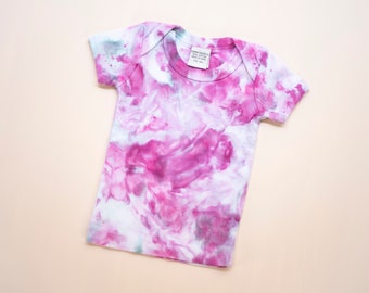 12MO Ice-Dyed Baby T-shirt: Raspberry Swirl, Pink & Purple (12 Months)