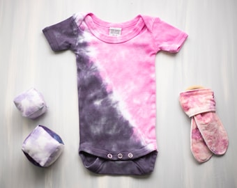 Tie-Dye Baby Bodysuit (3-6 Months): Pink & Purple Romper
