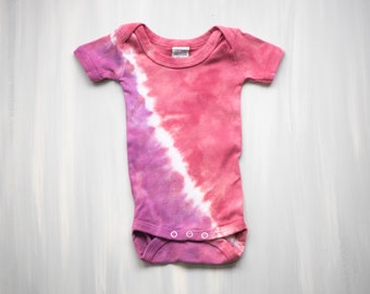 3-6 Month Tie-Dye Baby Bodysuit: Rogue Pink & Raspberry Yin-Yang Romper