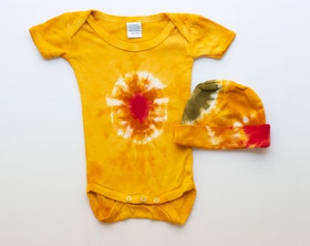 3MO Goldenrod Tie-Dye Baby Bodysuit and Cap Set, (3 Months)