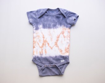 Blueberry Peach Tie-Dye Baby Bodysuit: Shibori Romper (6-9 Months)