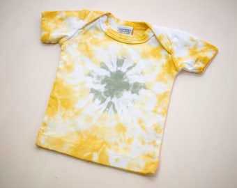 6MO: Tie-Dyed Tee in Sunny Yellow + Green, baby shower gift, tie dye t-shirt