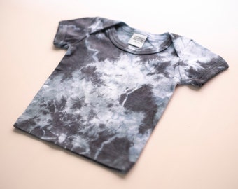 12MO: Tie-Dyed Tee in Black Shadow Marble, baby shower gift, tie dye cotton t-shirt