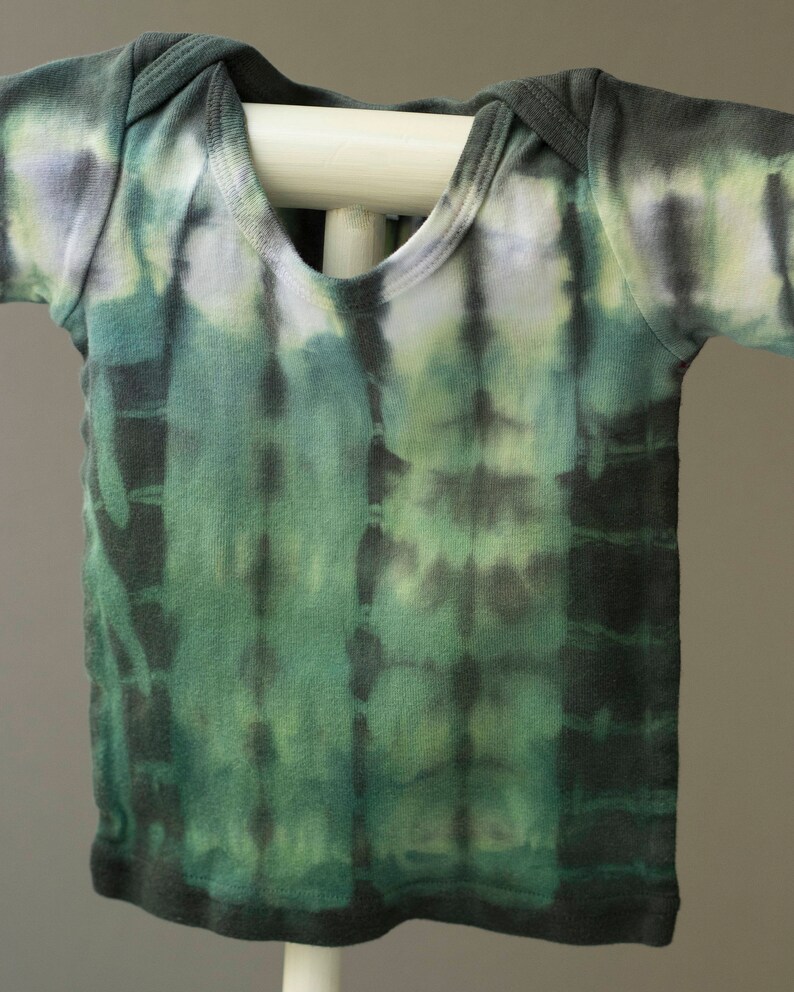 Black Shibori Baby Shirt long sleeved top 12 Month: Green tie-dyed tee first birthday baby shower gift