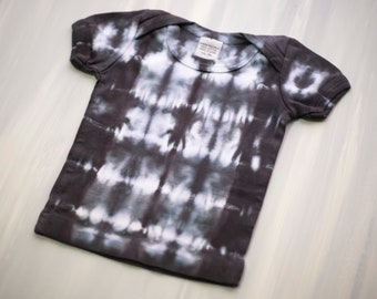 Black Shibori Tie-Dyed Baby T-shirt: 12 Month, Hand-Dyed