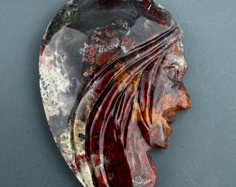 Moss Agate Madonna Carved Cabochon - for jewelry making or collection